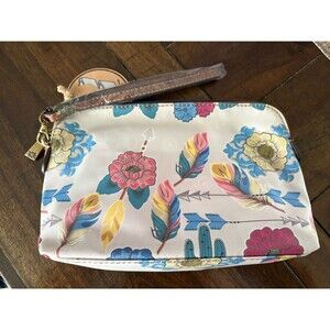Catchfly Essentials Pouch Wristlet Western Print Coated Canvas Bag Zip Top NWT